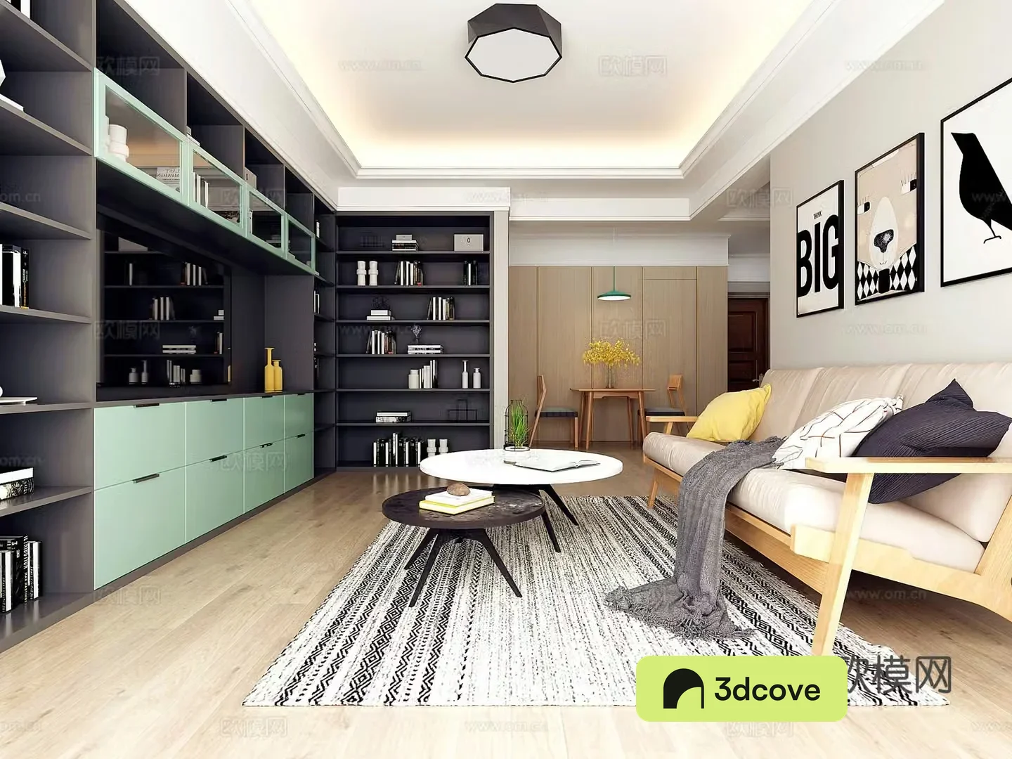 Modern Nordic living restaurant sofa coffee table dining table chair hanging painting objects ornaments chandeliers