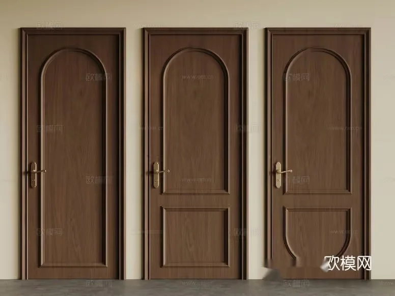 Three Brown Doors With Gold Handles 3D Model – 10688 – CORONA Render