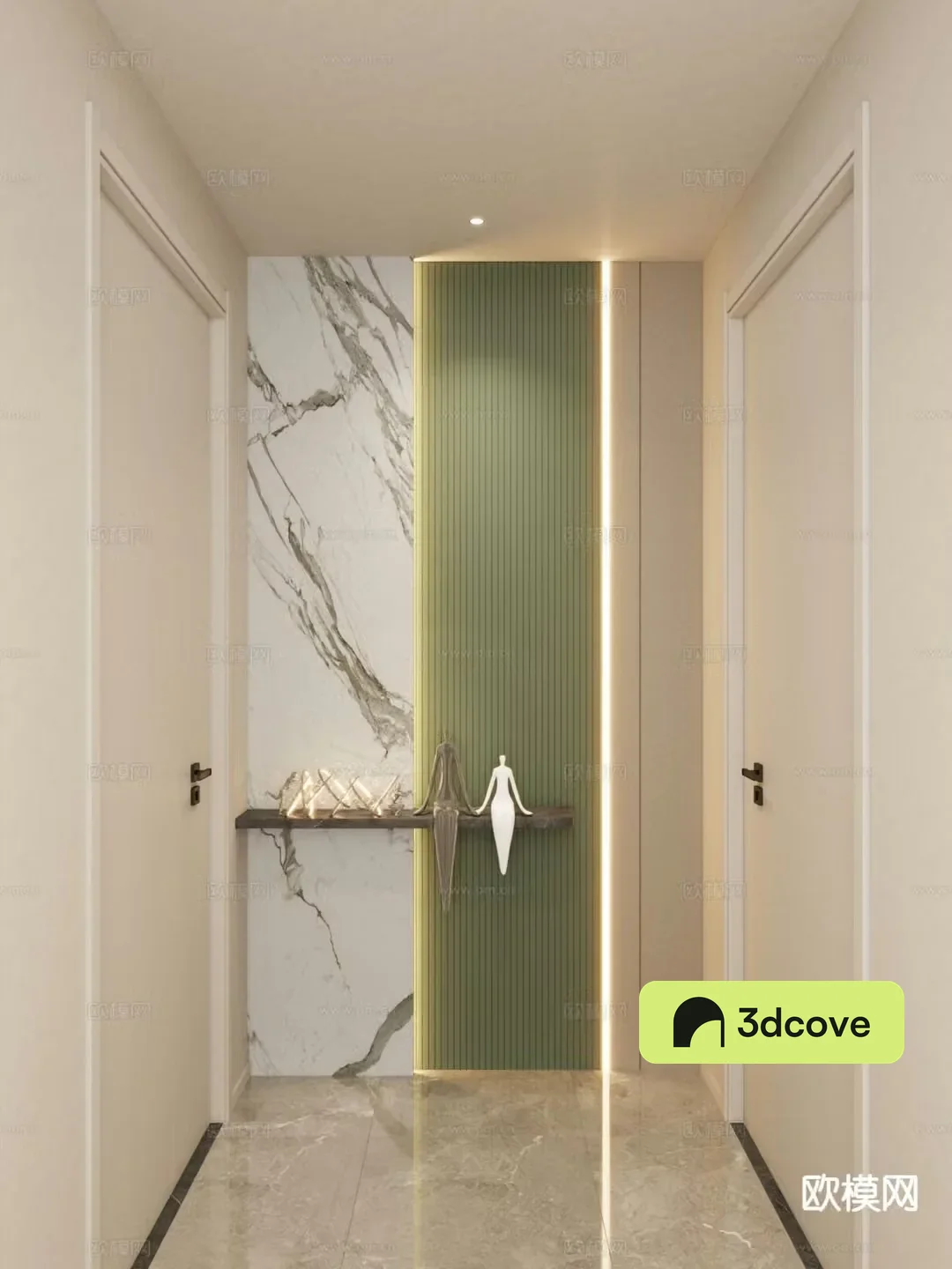 Cream style corridor end view entrance