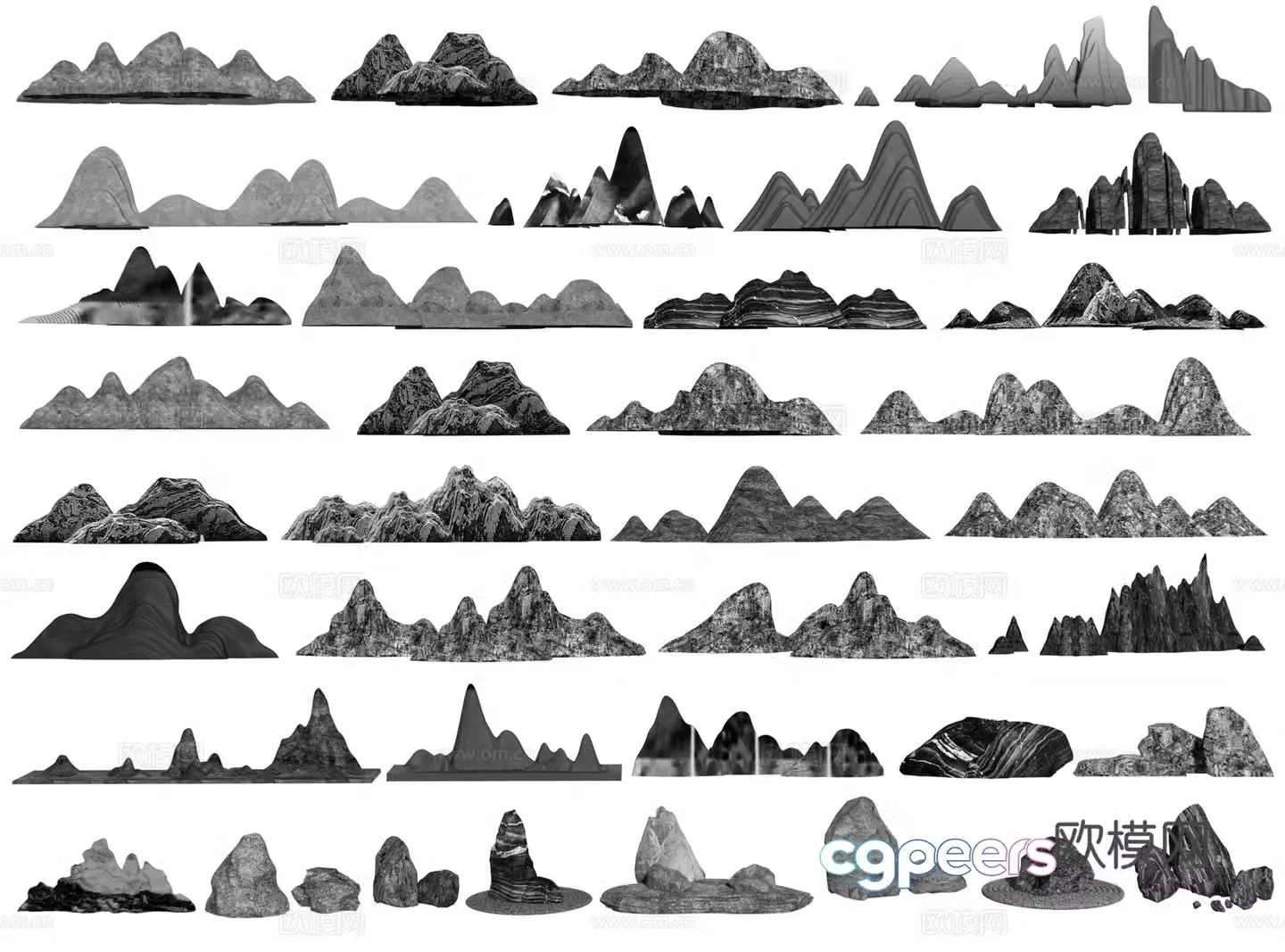 New Chinese rockery stones snow wave stones stones mountain-shaped stones black mountain stones Jingshi rockery flake stones 3D model