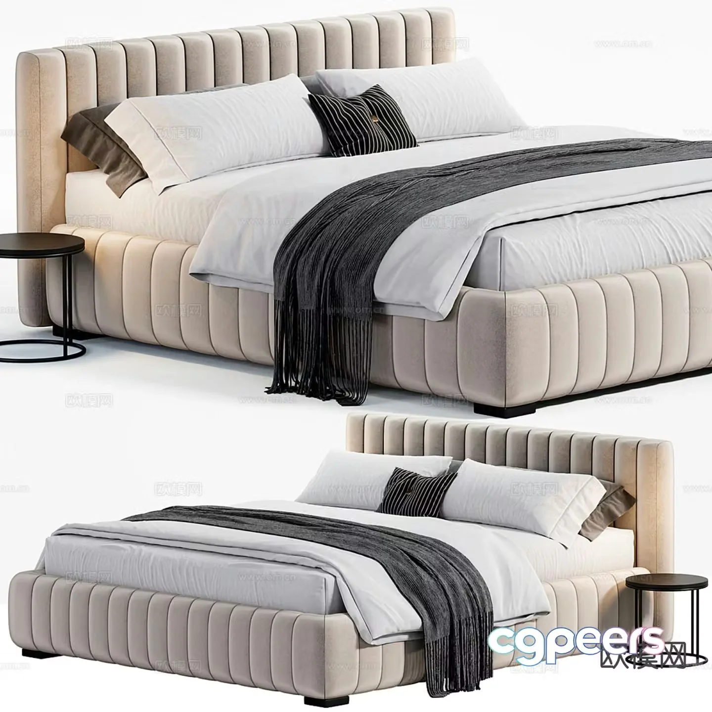 Light luxury double bed 3D model