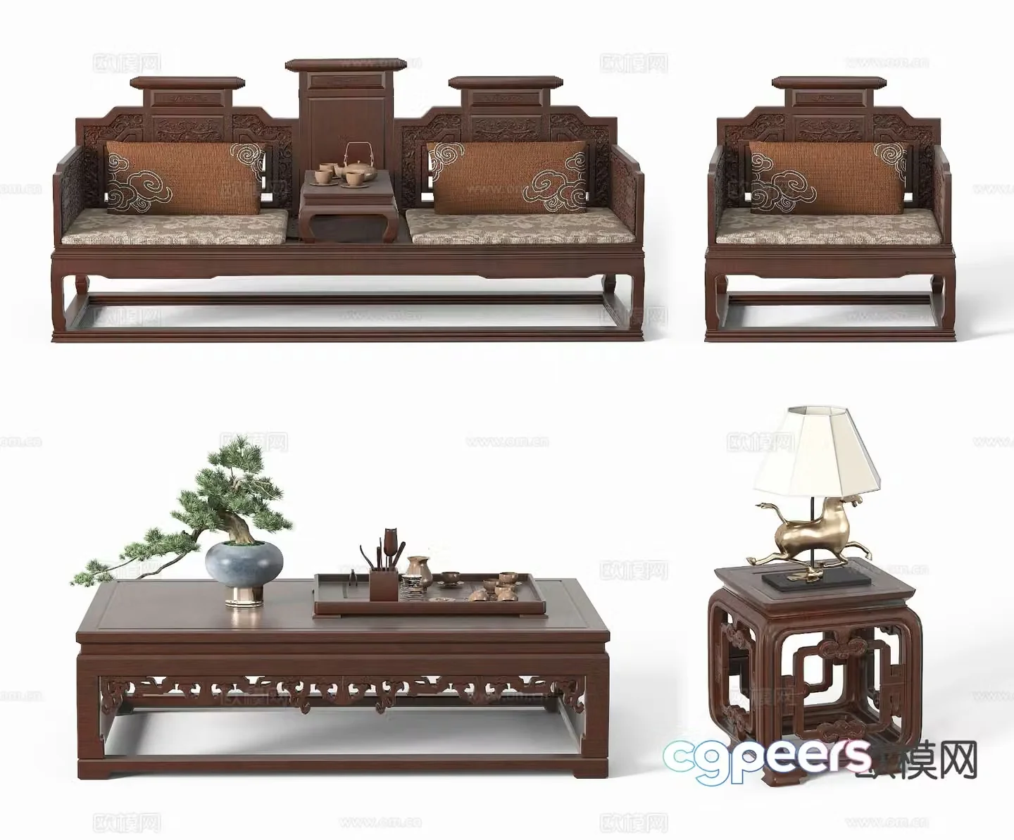 Chinese Arhat Bed Coffee Table 3D Model
