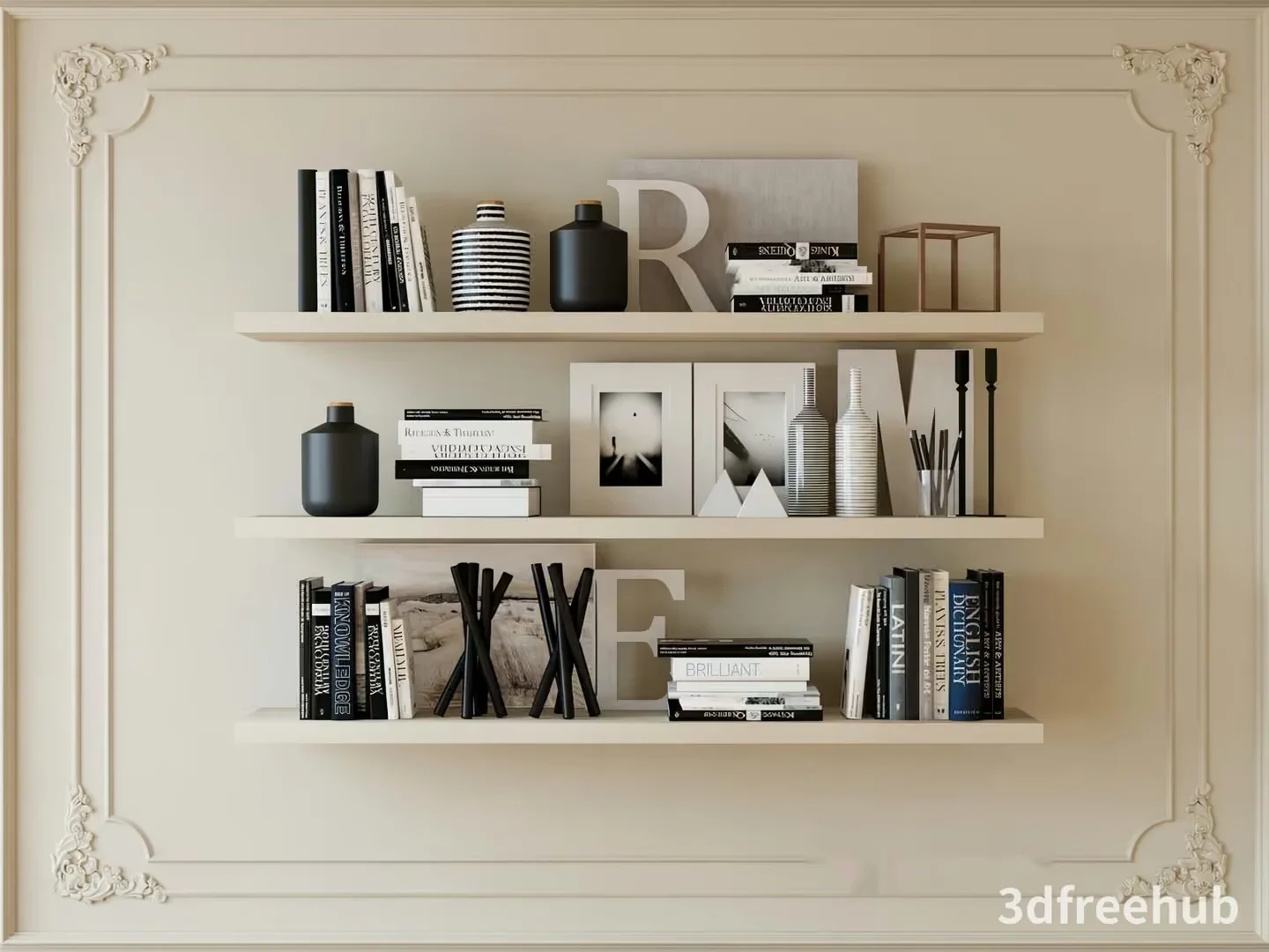 Modern Bookshelf 3D Model – 21517 – VRAY Render