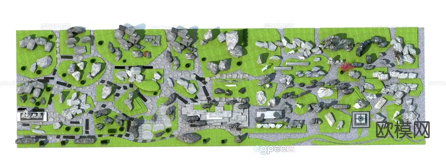 Tingbu stone courtyard paving bluestone road stone path 3d model