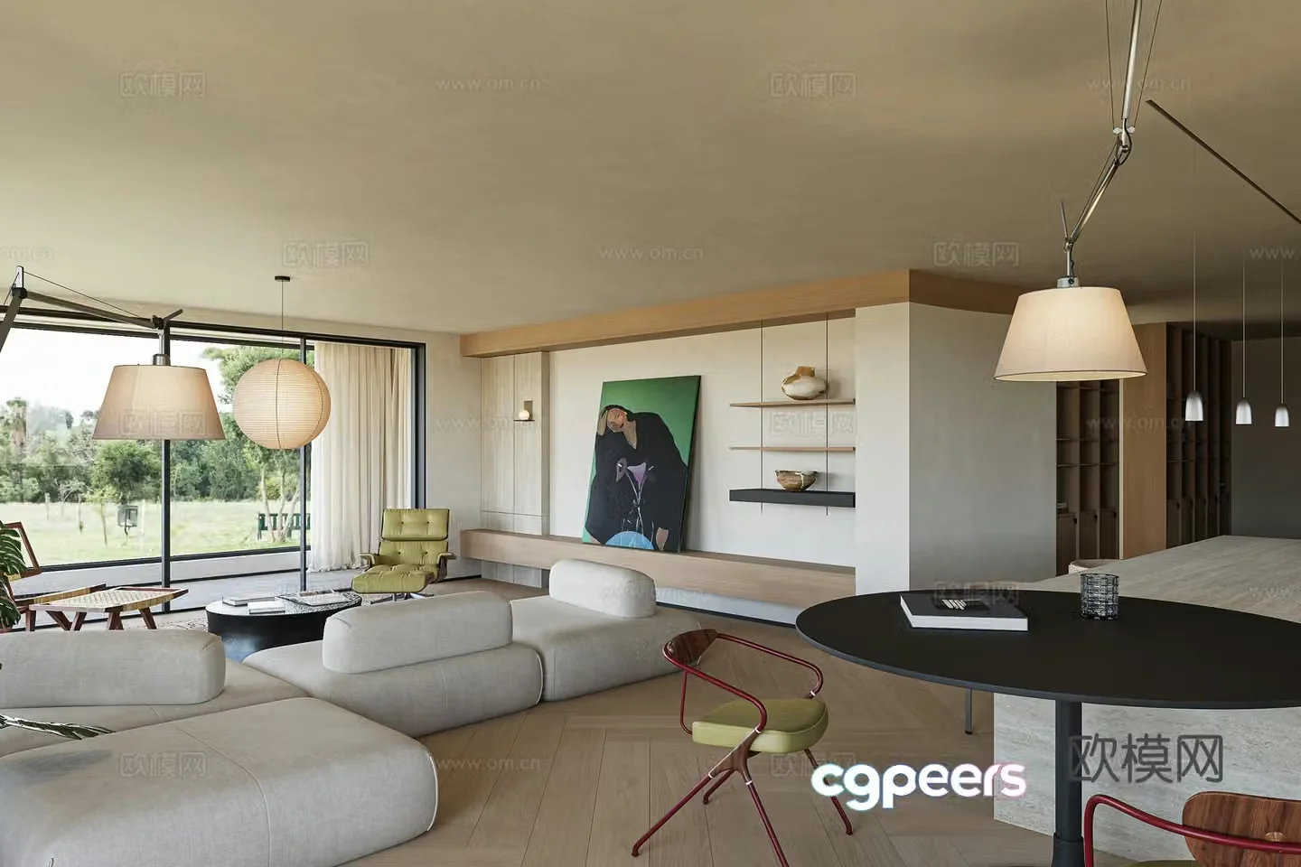 Modern living and dining room 3d model