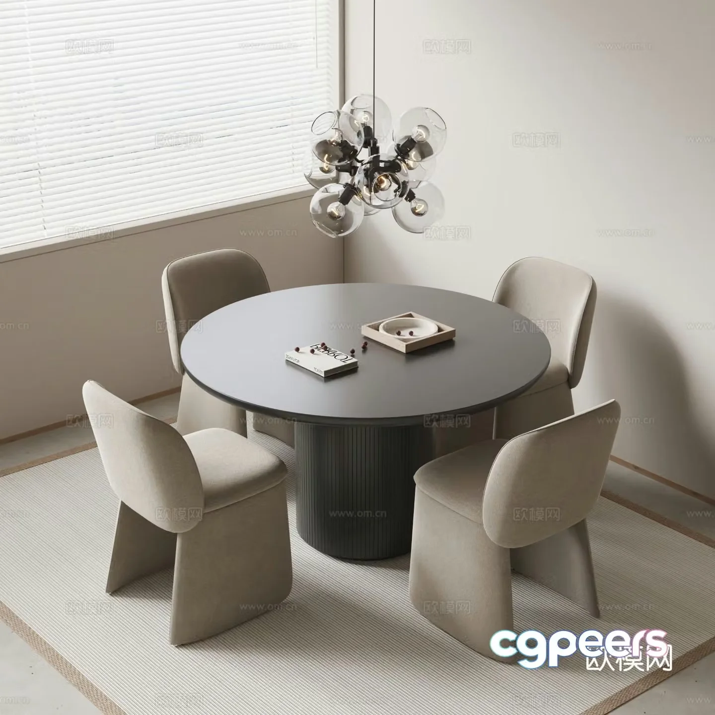 Modern dining table and chairs round dining table 3d model
