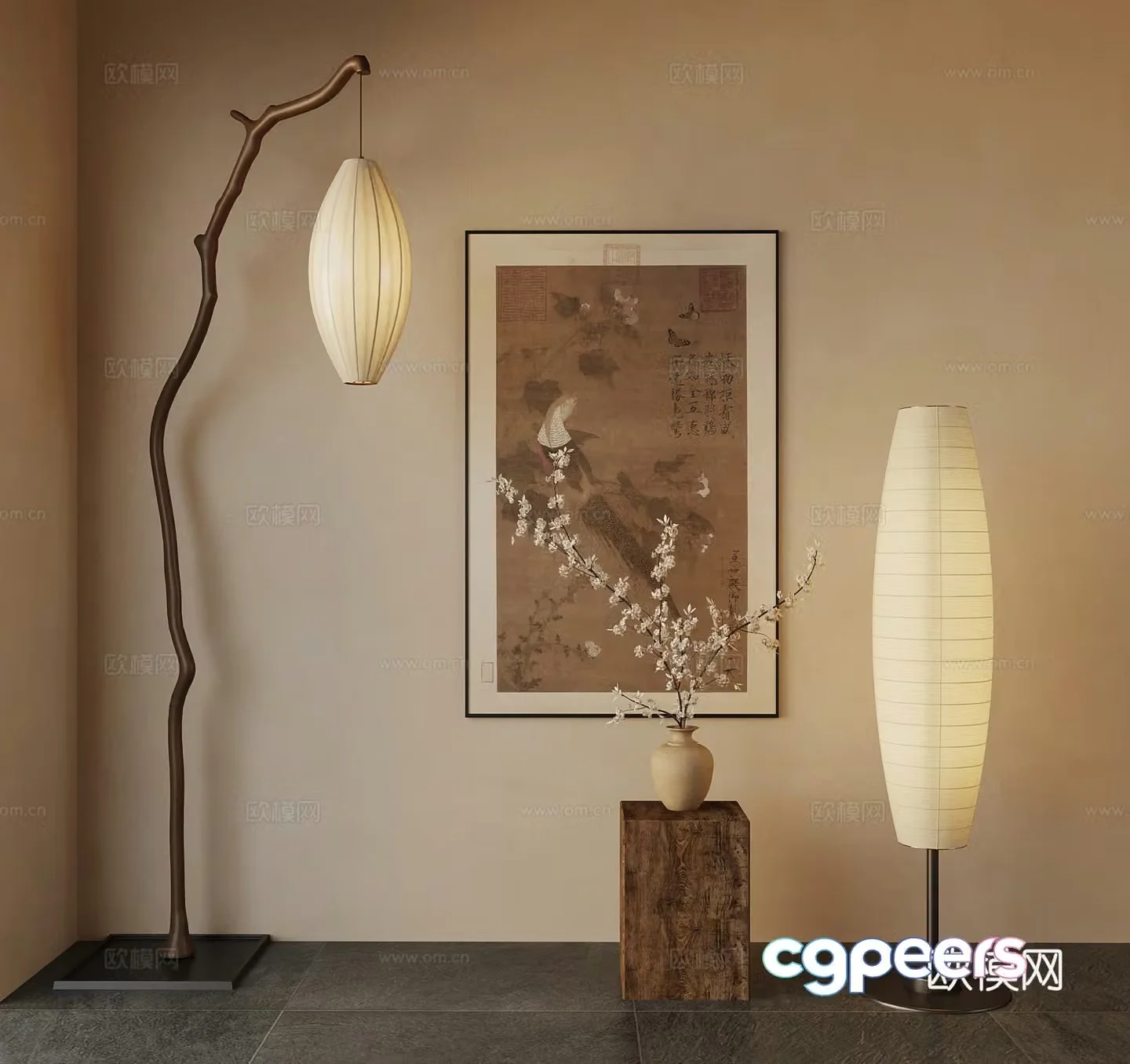New Chinese style floor lamp decorative painting vase 3d model