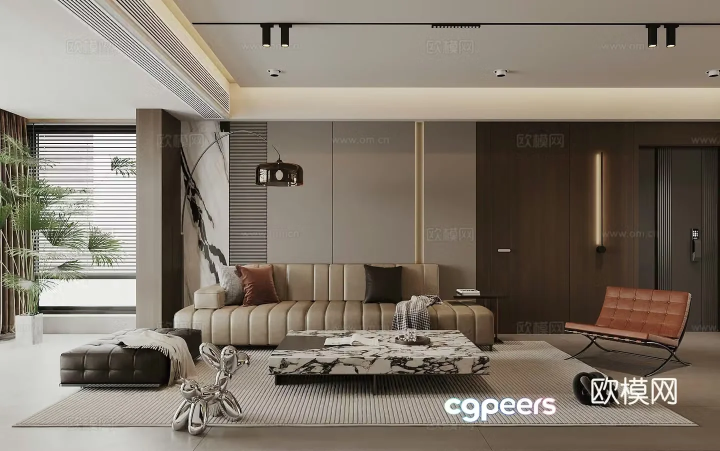 Modern living room light luxury living room Italian living room sofa coffee table combination leather multi-person sofa 3D model