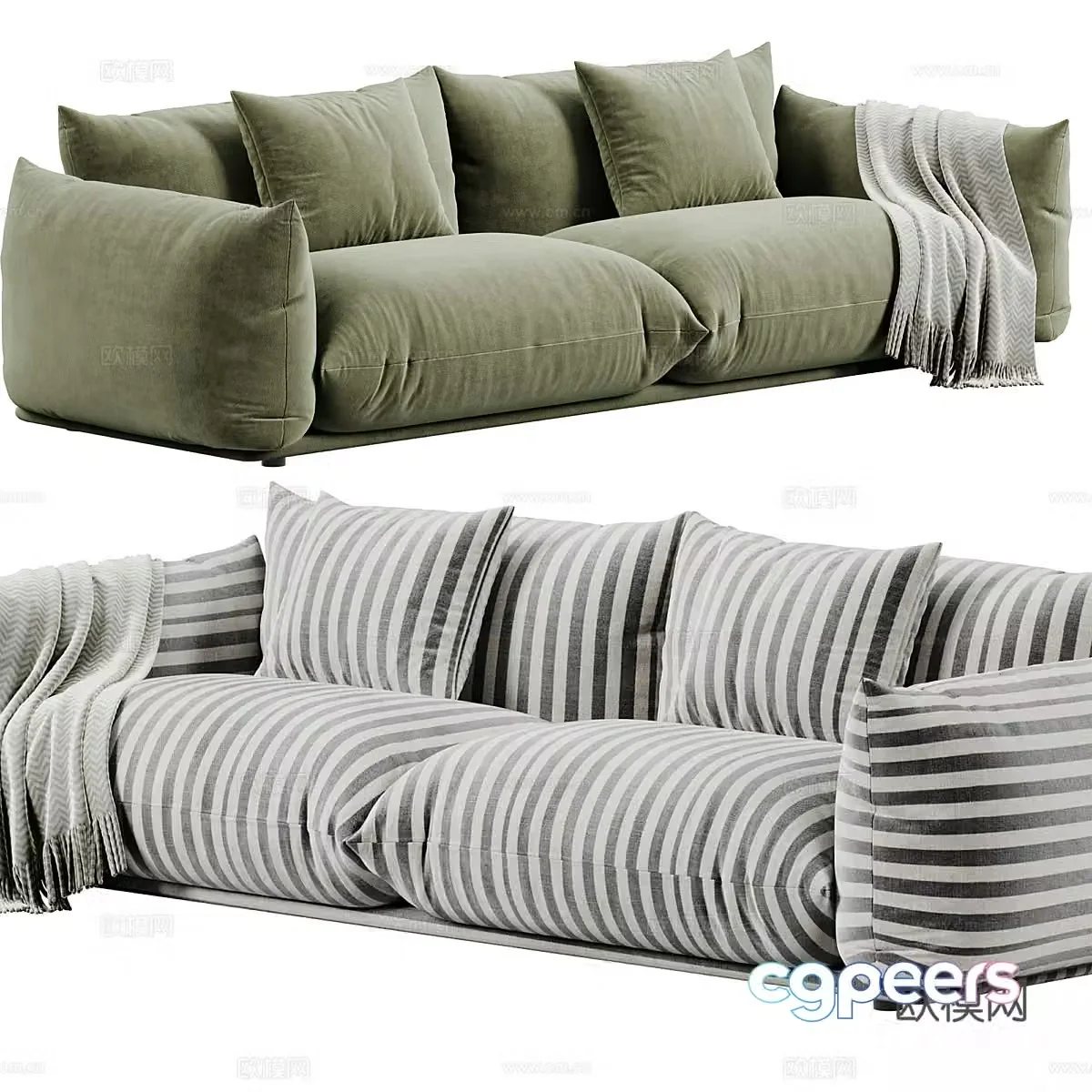 Modern Italian light luxury cream casual sofa 3d model