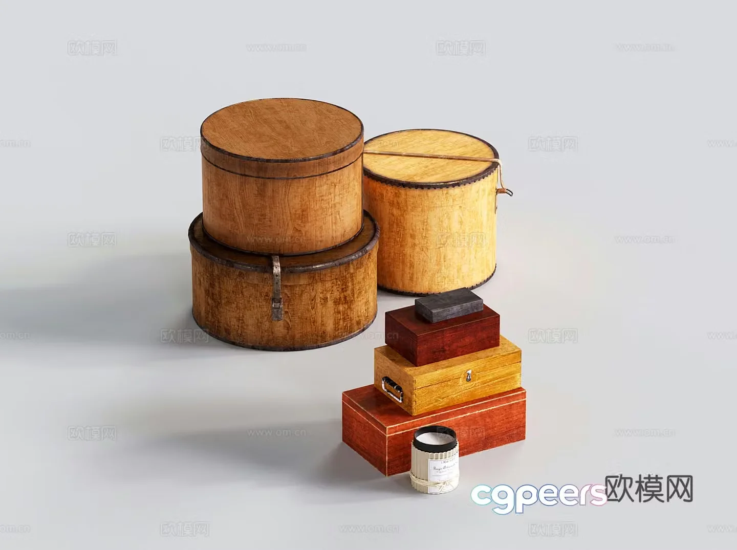 Middle-aged storage box Flip storage box Round wooden box 3D model