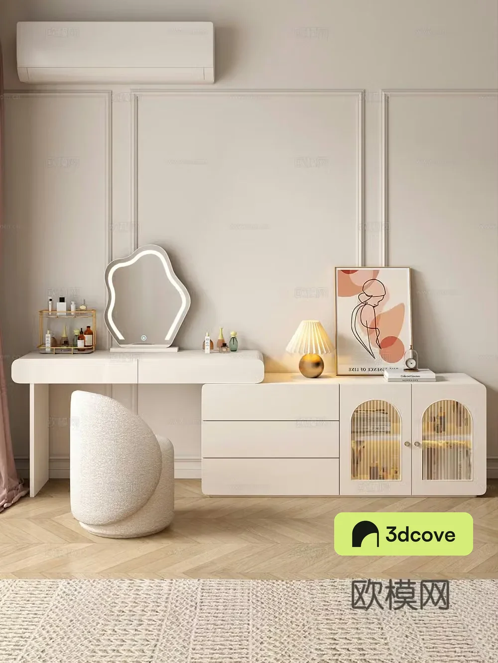 Cream style dressing table makeup stool combination dressing table makeup stool mirror decoration hanging painting