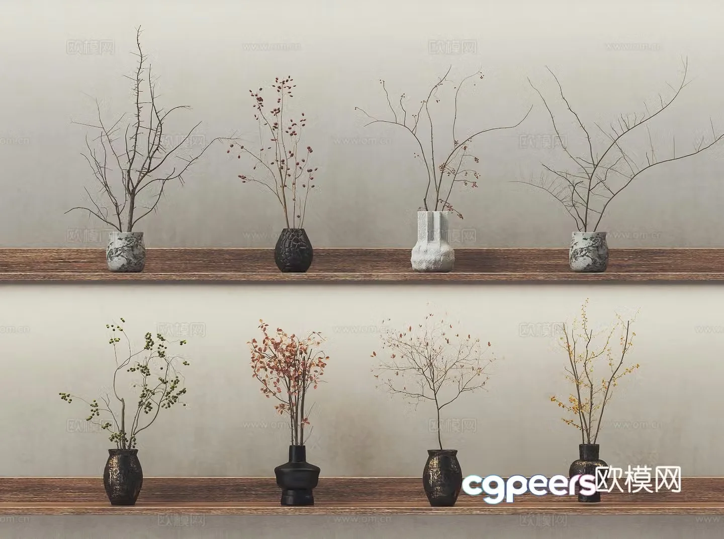 Modern stem and branch flower vase 3d model