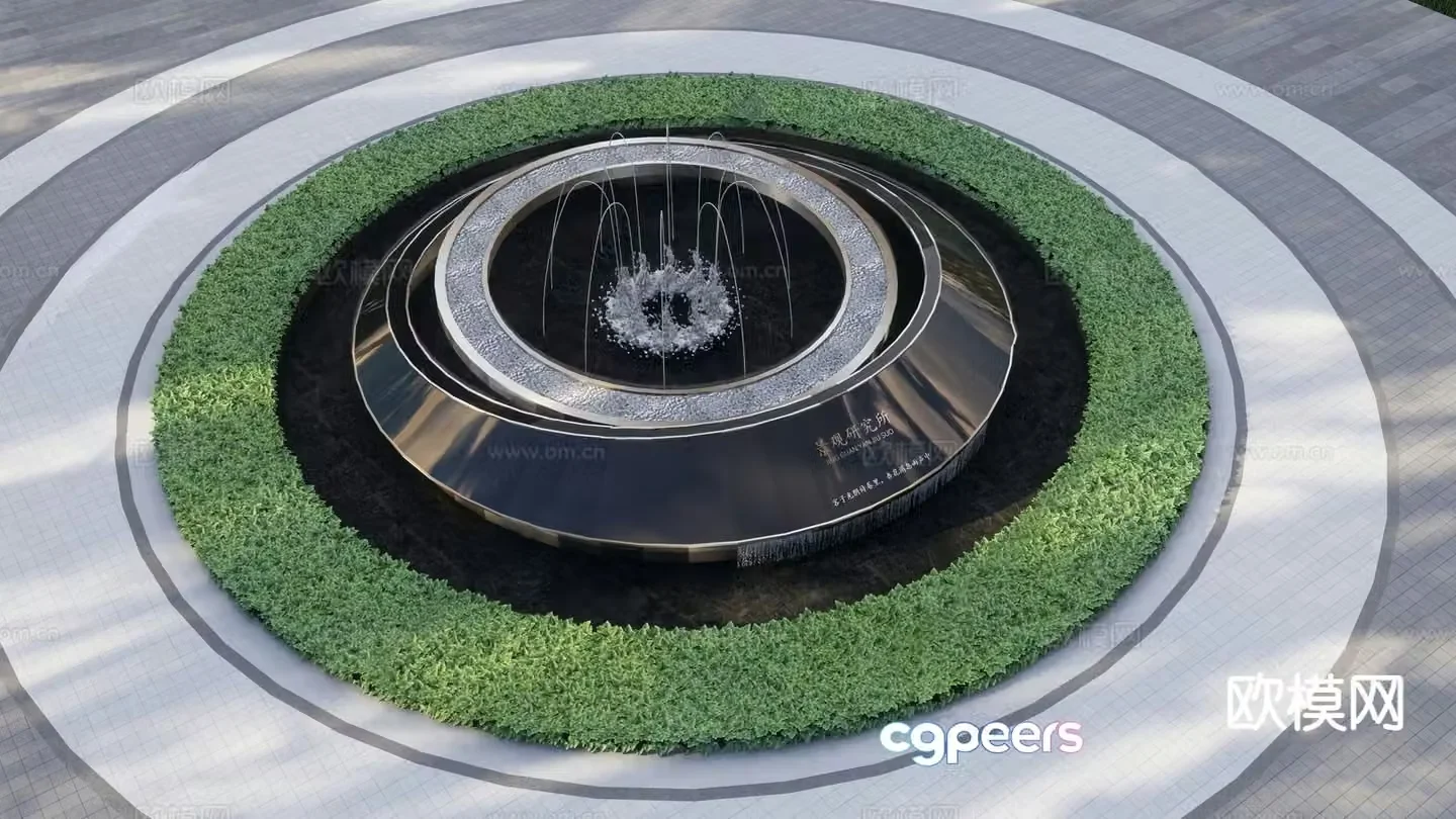 Modern entrance water feature mirror water feature fountain spring 3d model