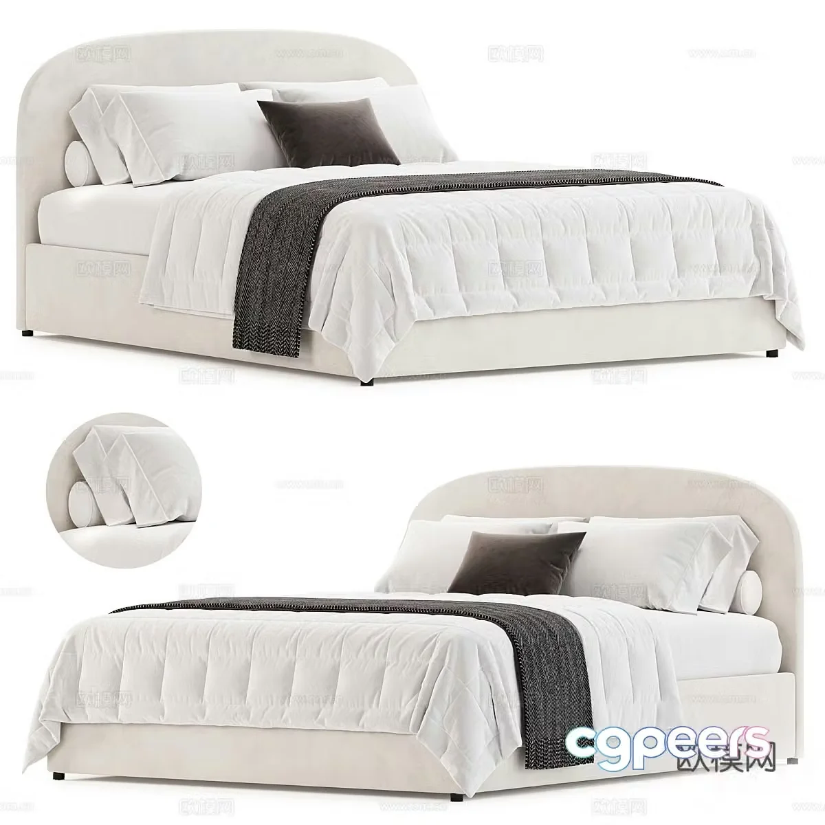 Modern cream style fabric double bed 3d model