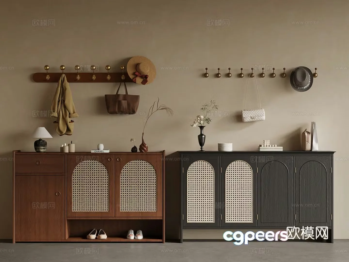 French medieval style shoe cabinet 3D model of clothes hook