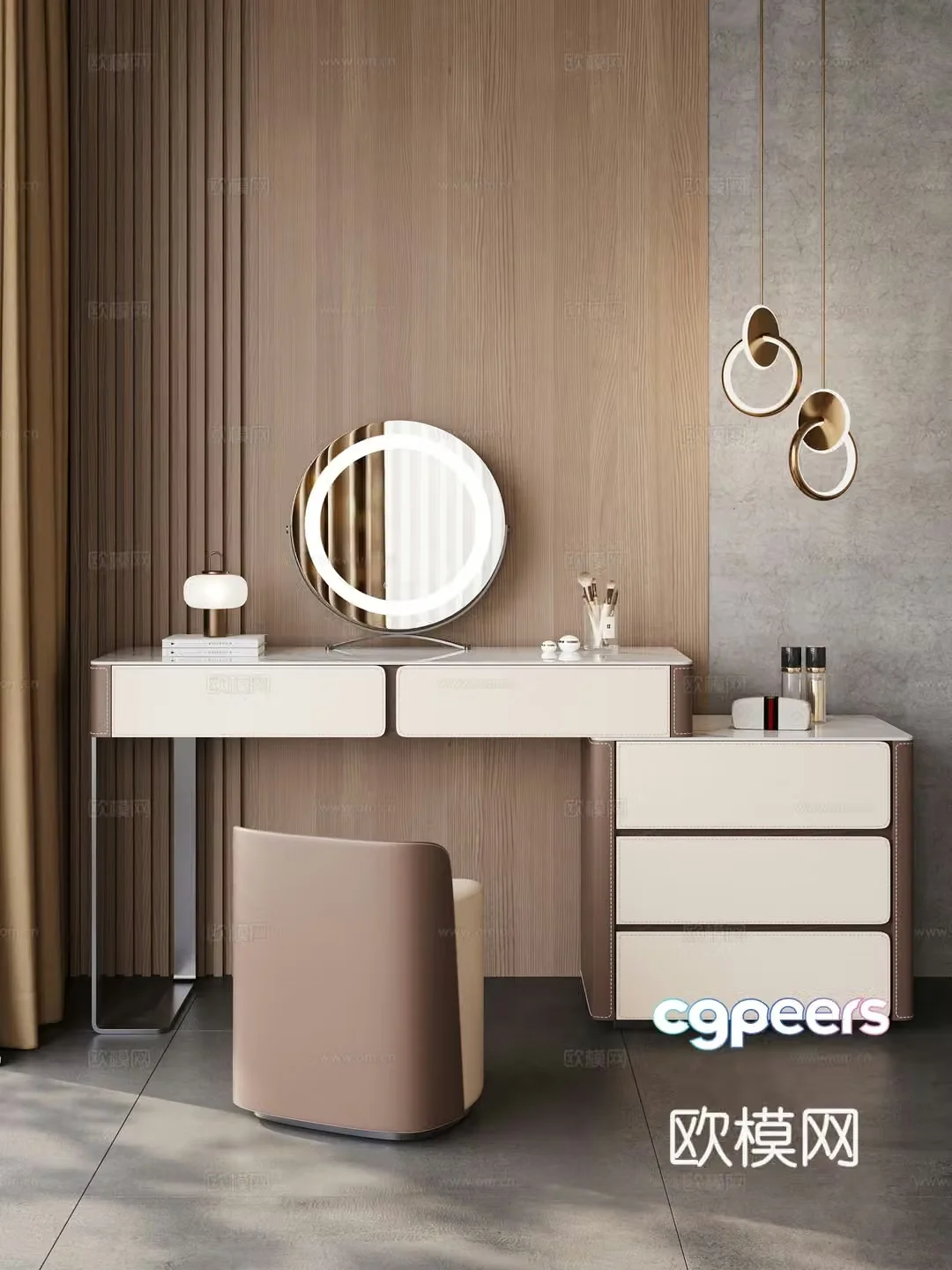 Modern bedroom light luxury dressing table makeup table makeup stool makeup mirror combination 3D model
