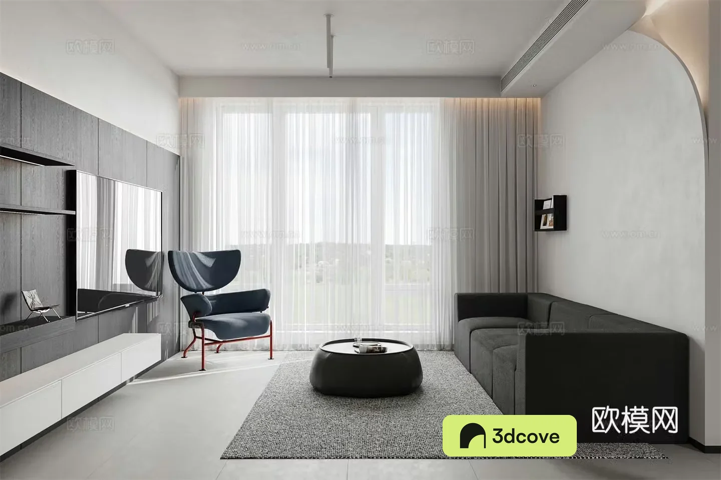 Modern minimalist living and dining room