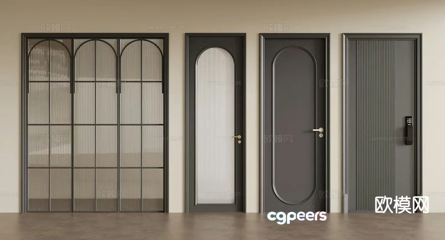 French retro door Password door Single open door Glass door Sliding door 3D model
