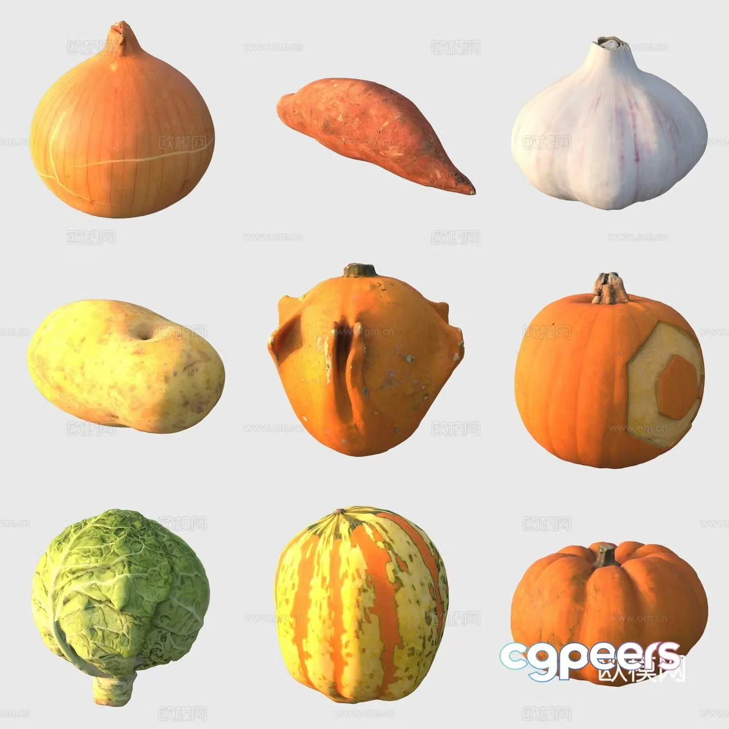 Vegetables garlic potatoes cabbage pumpkin sweet potatoes onions 3d model
