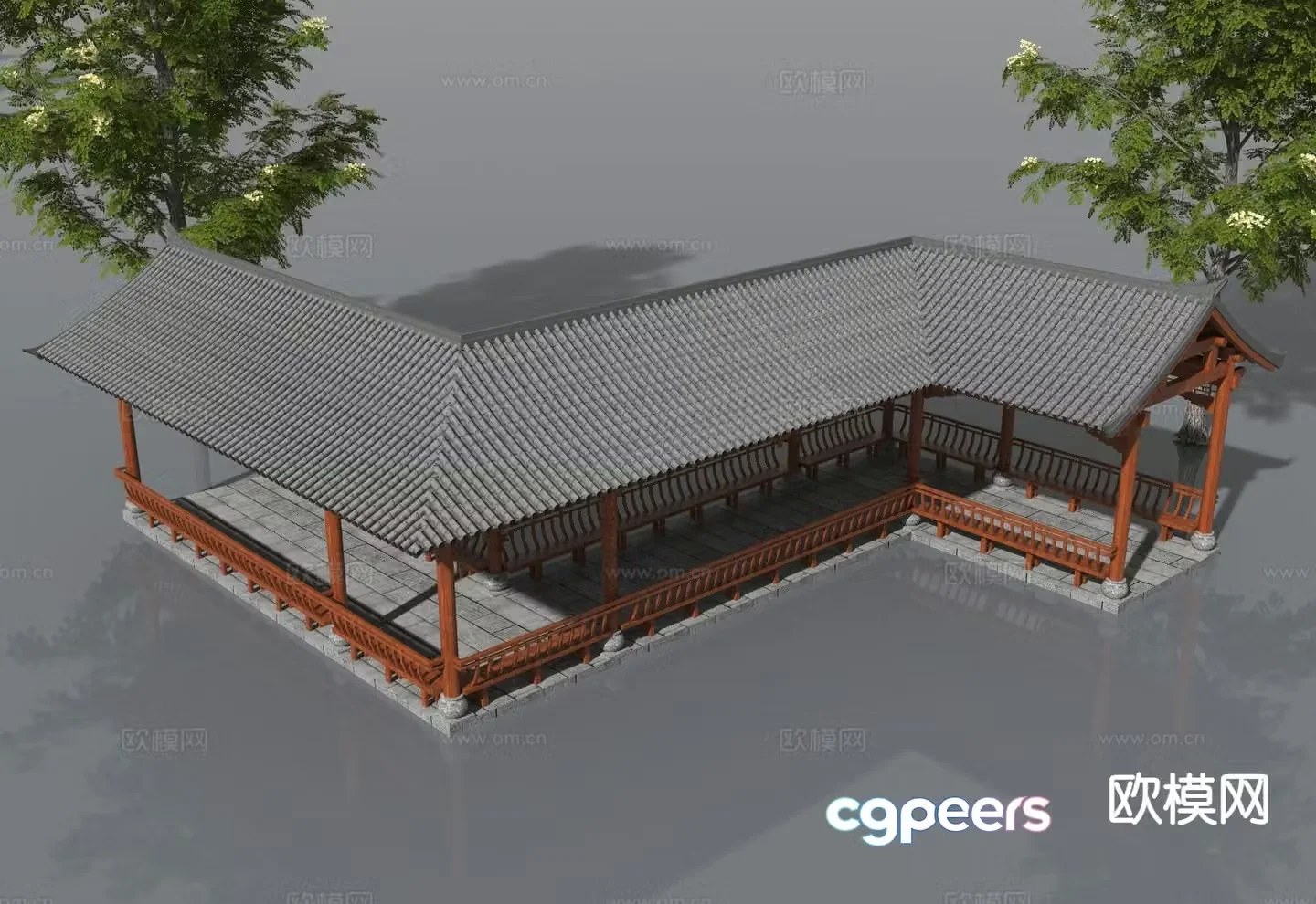 Chinese style corridor corridor cultural corridor 3d model