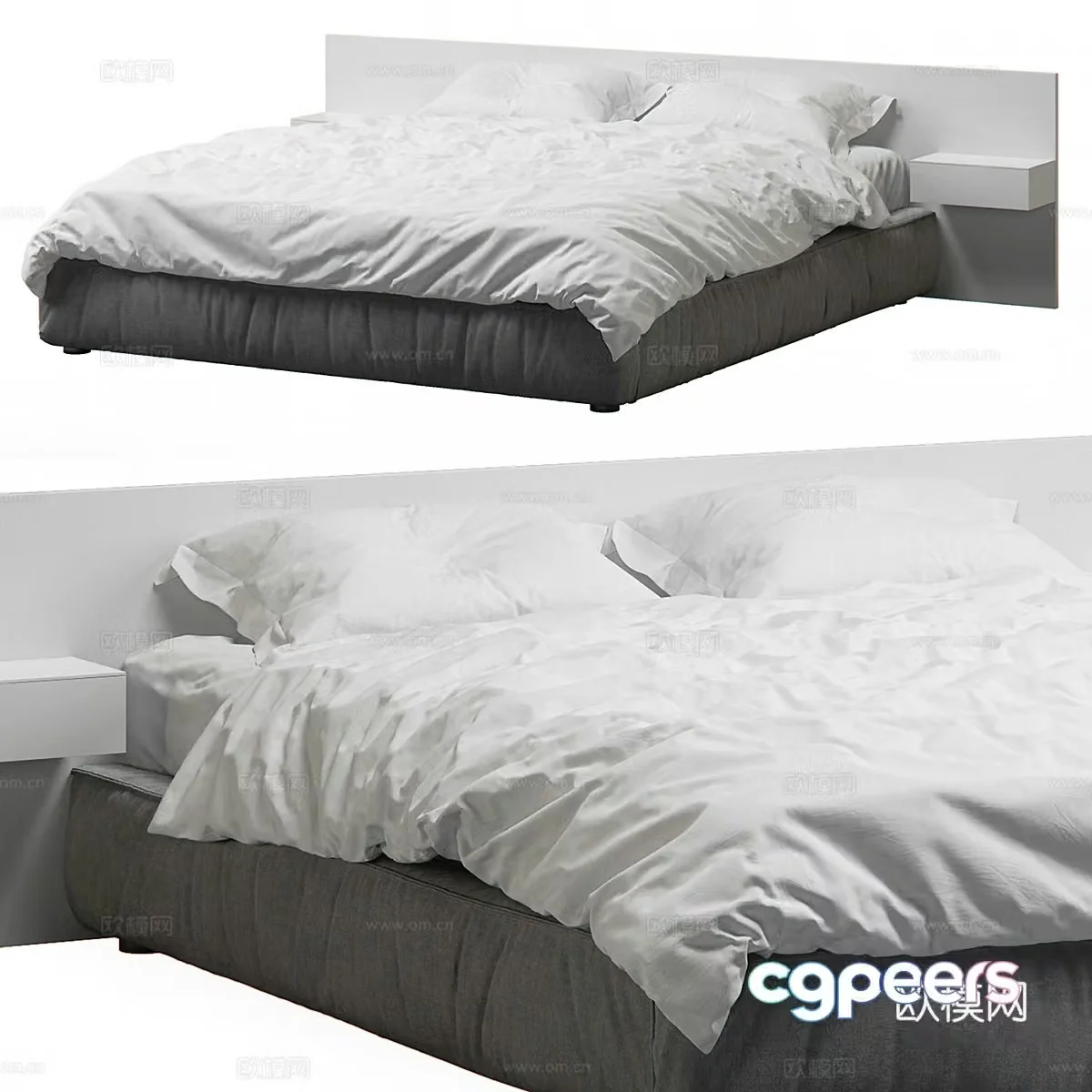 Modern fabric double bed 3d model
