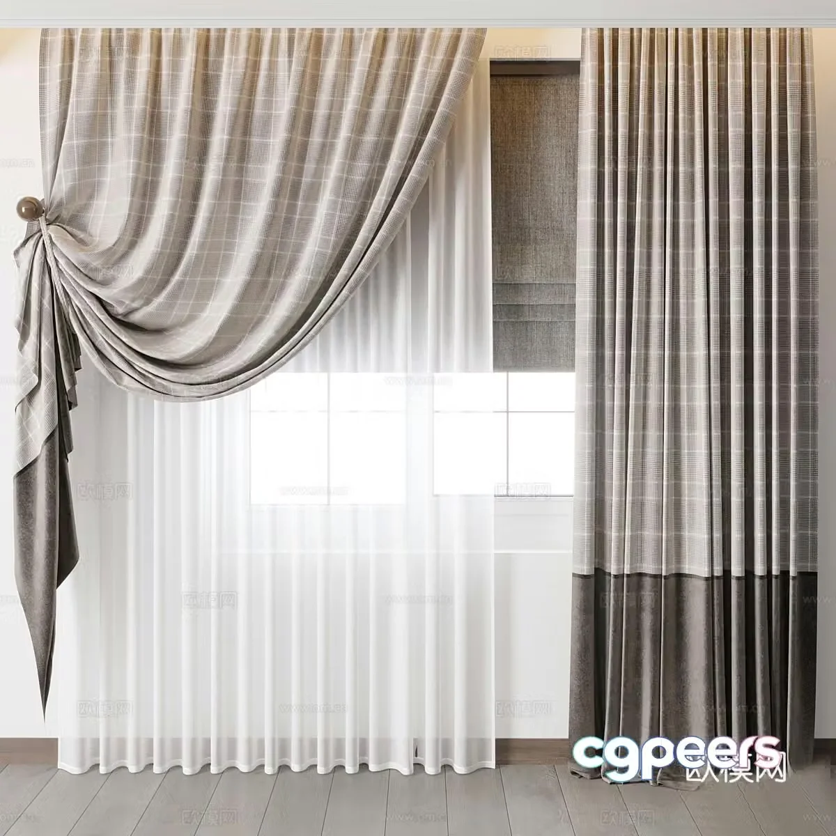 New Chinese style fabric curtain gauze curtain 3D model