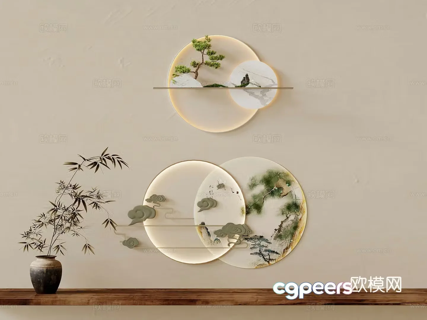 Wall decoration New Chinese style wall decoration hanging decoration decorative paintings jewelry 3d model
