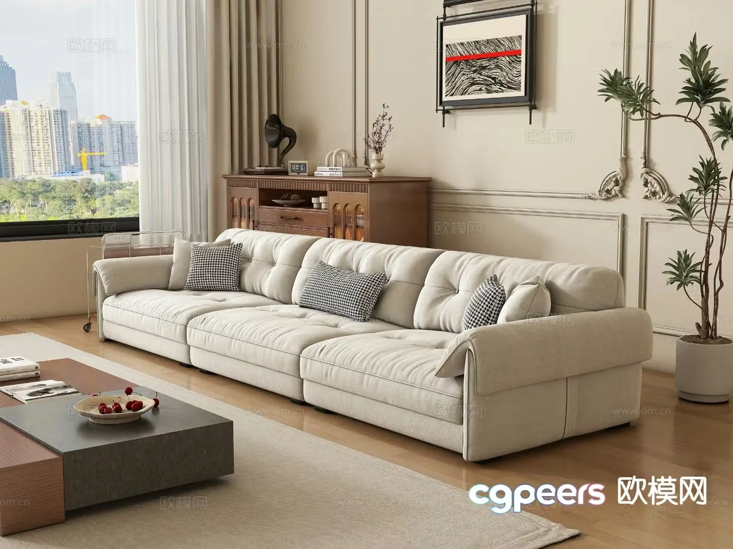 Modern three-seat sofa technology cloth sofa 3d model