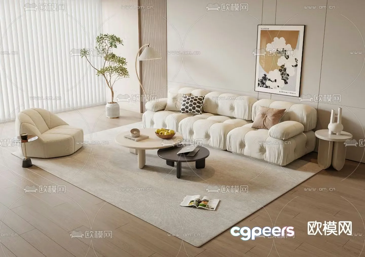 Cream style sofa combination 3d model