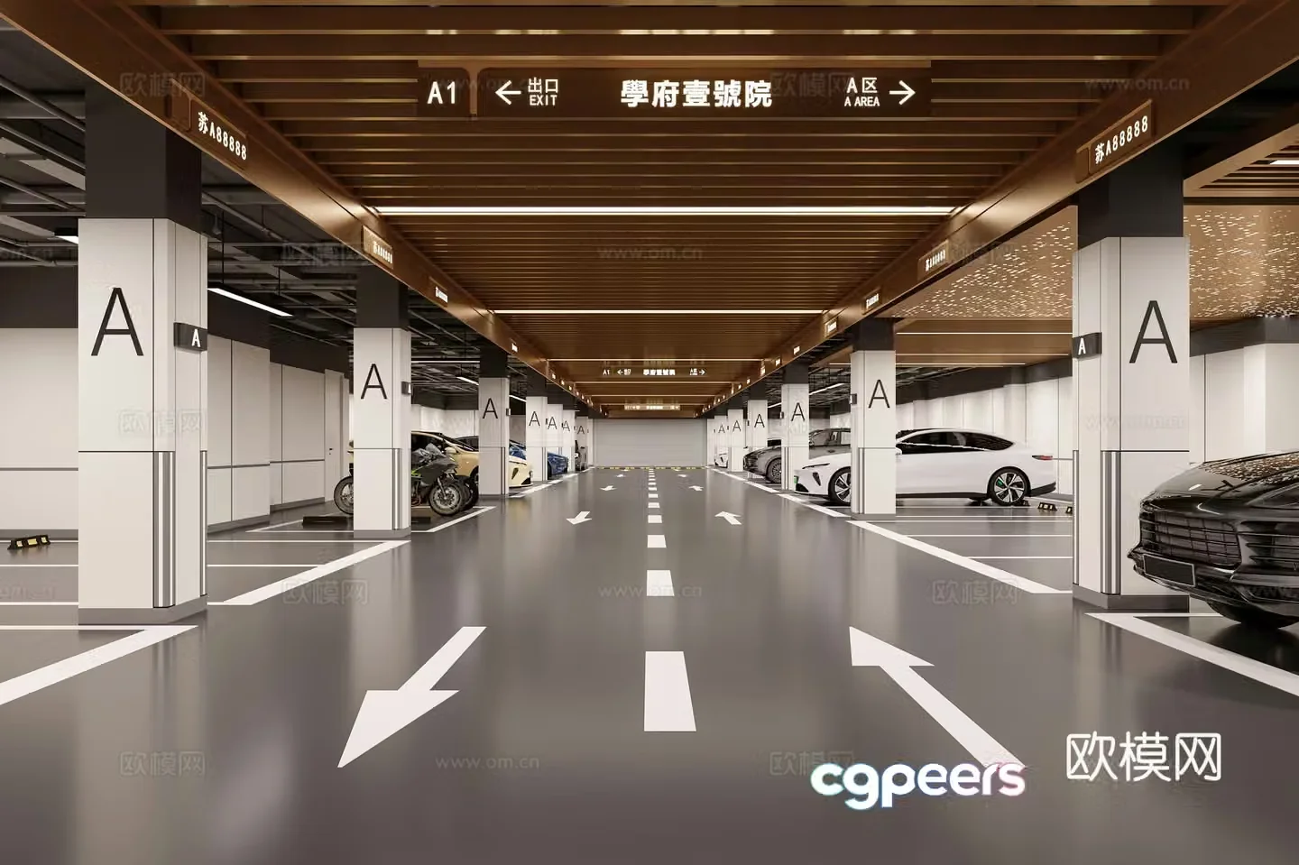 Modern indoor underground parking lot 3d model