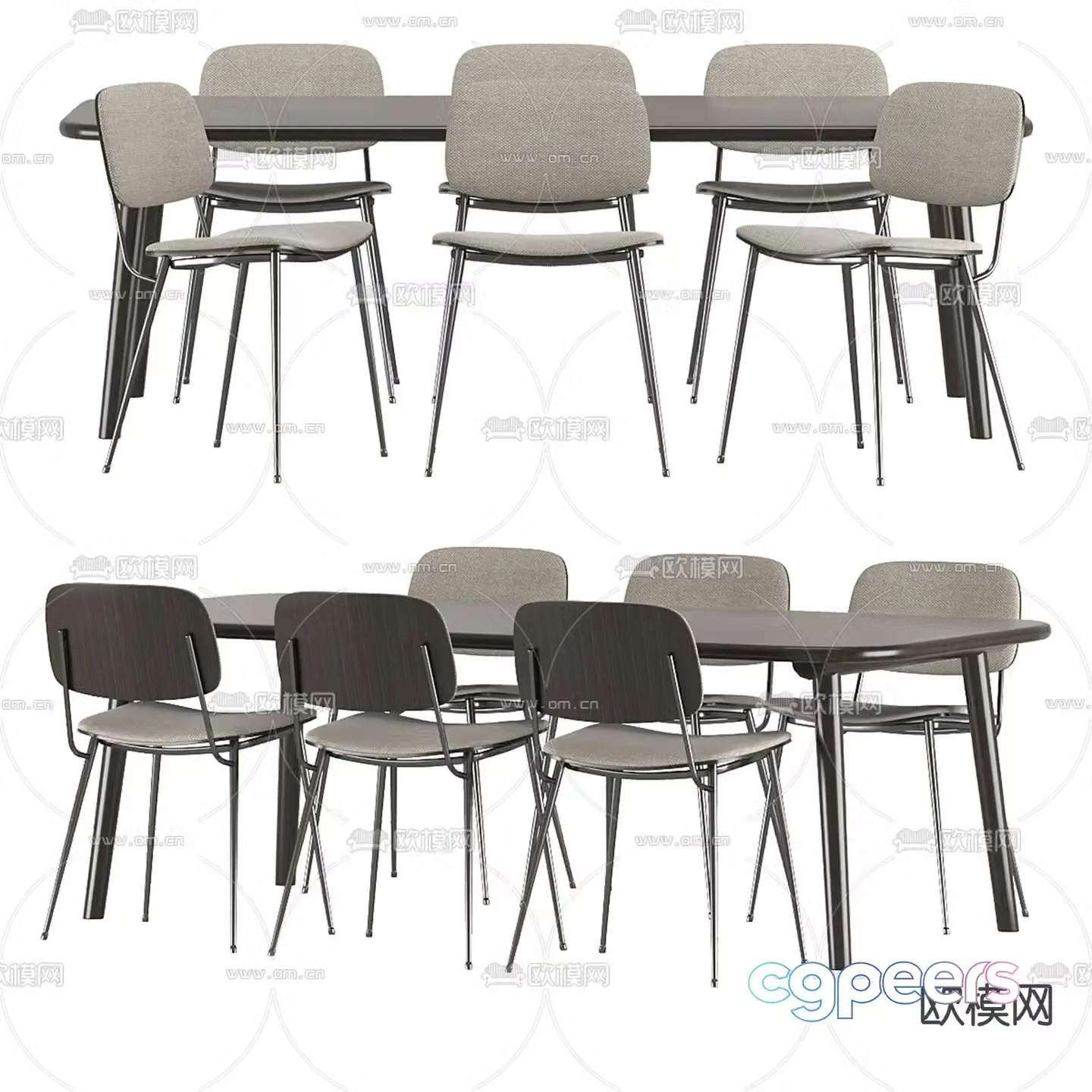 Fredericia long dining table and chair 3d model