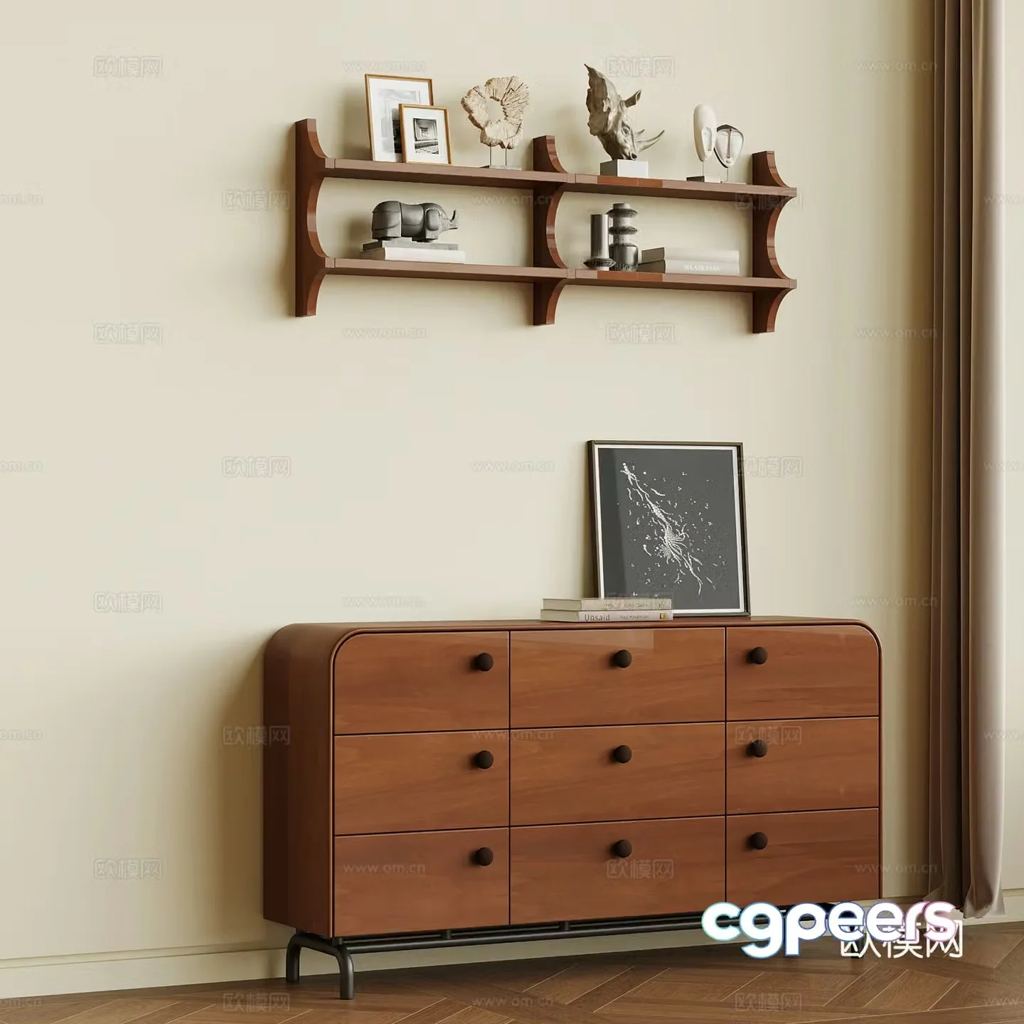 French medieval style porch cabinet storage rack 3D model