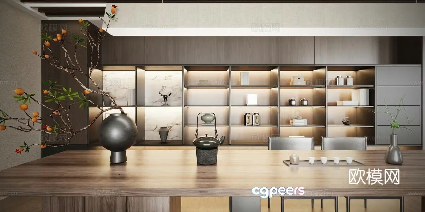 Modern tea room tea cabinet tea table chair 3d model