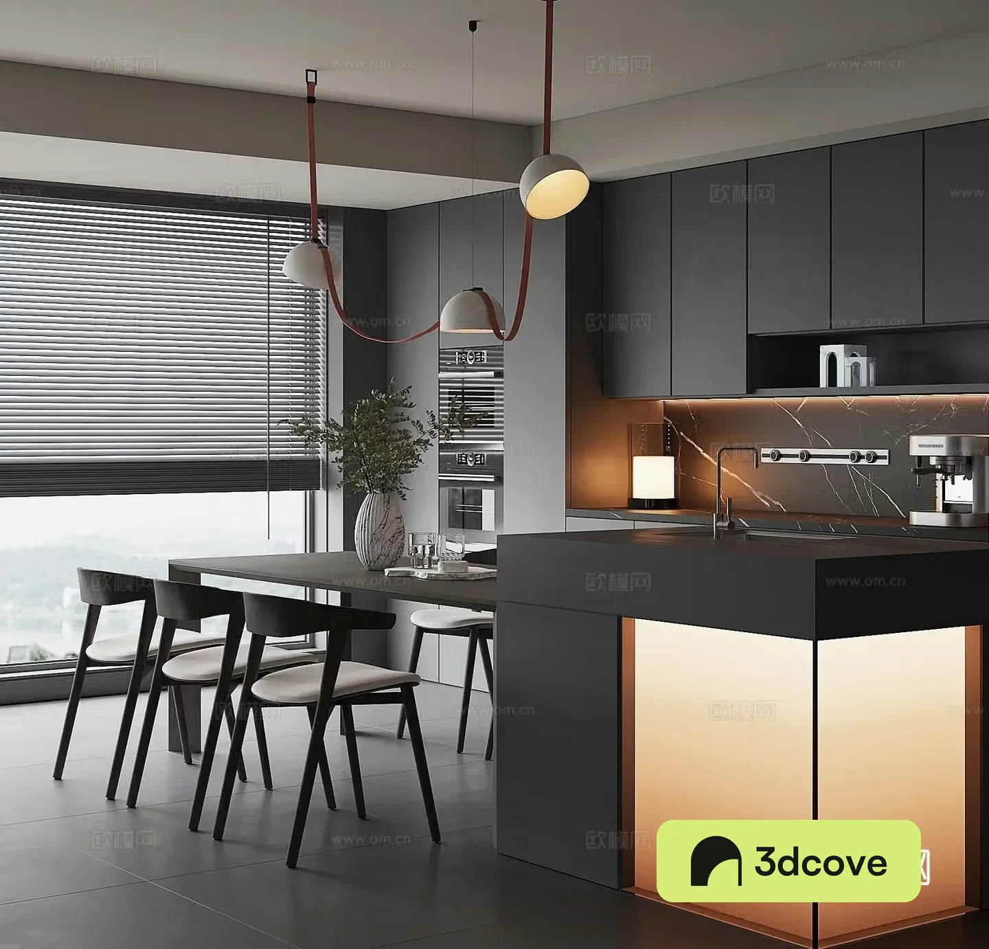 Modern island dining table and chairs