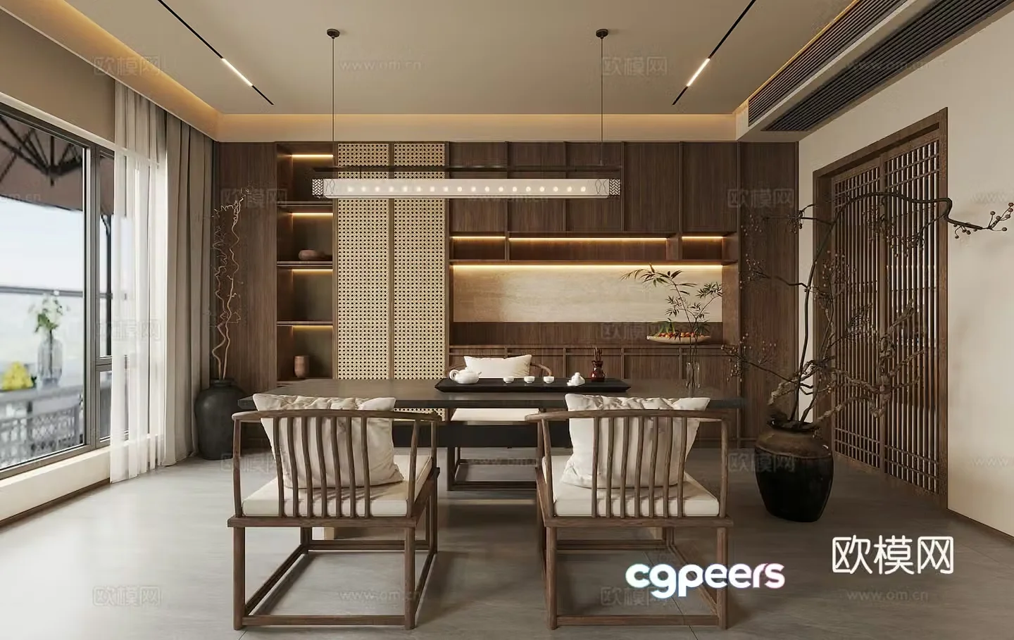 New Chinese-style tea room tea table and chair combination tea cabinet 3D model