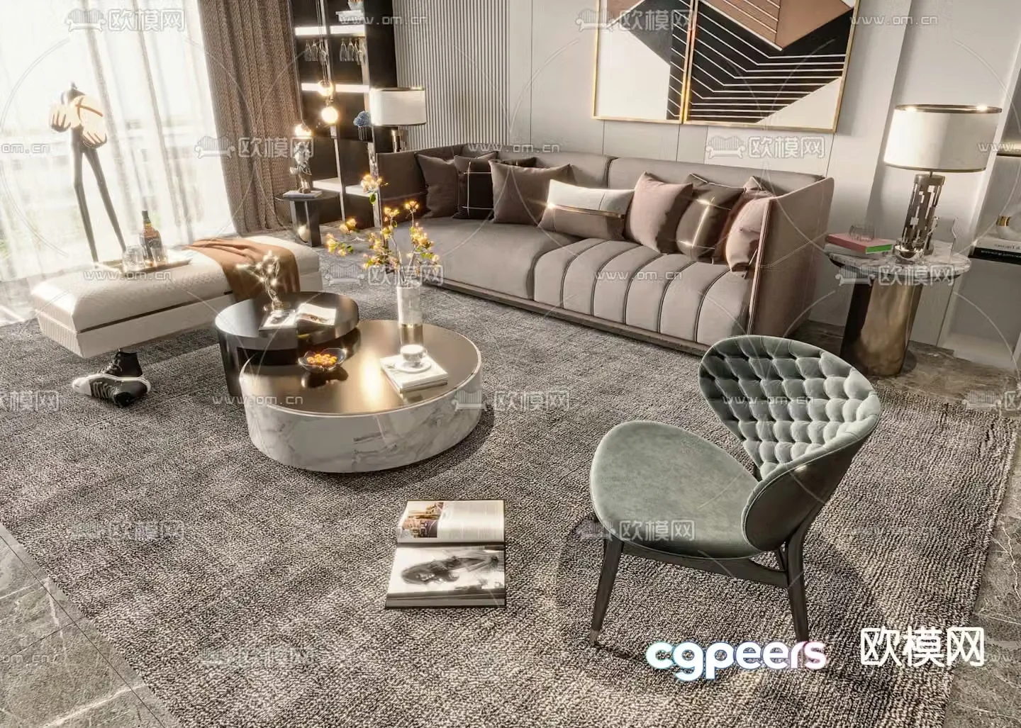 Light luxury modular sofa 3D model