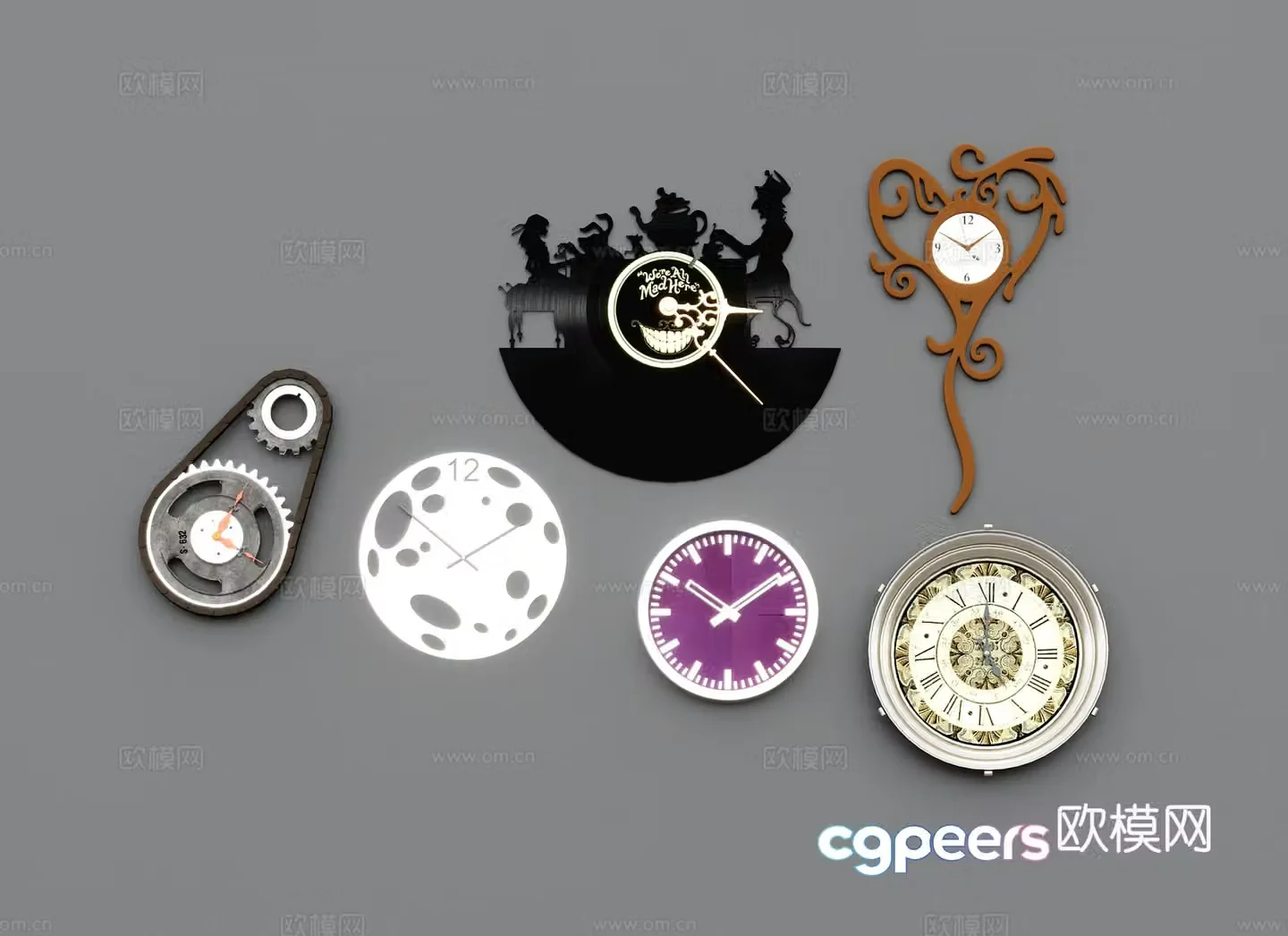Modern retro hanging table glowing clock metal wall clock wall decoration pendant hanging clock 3d model