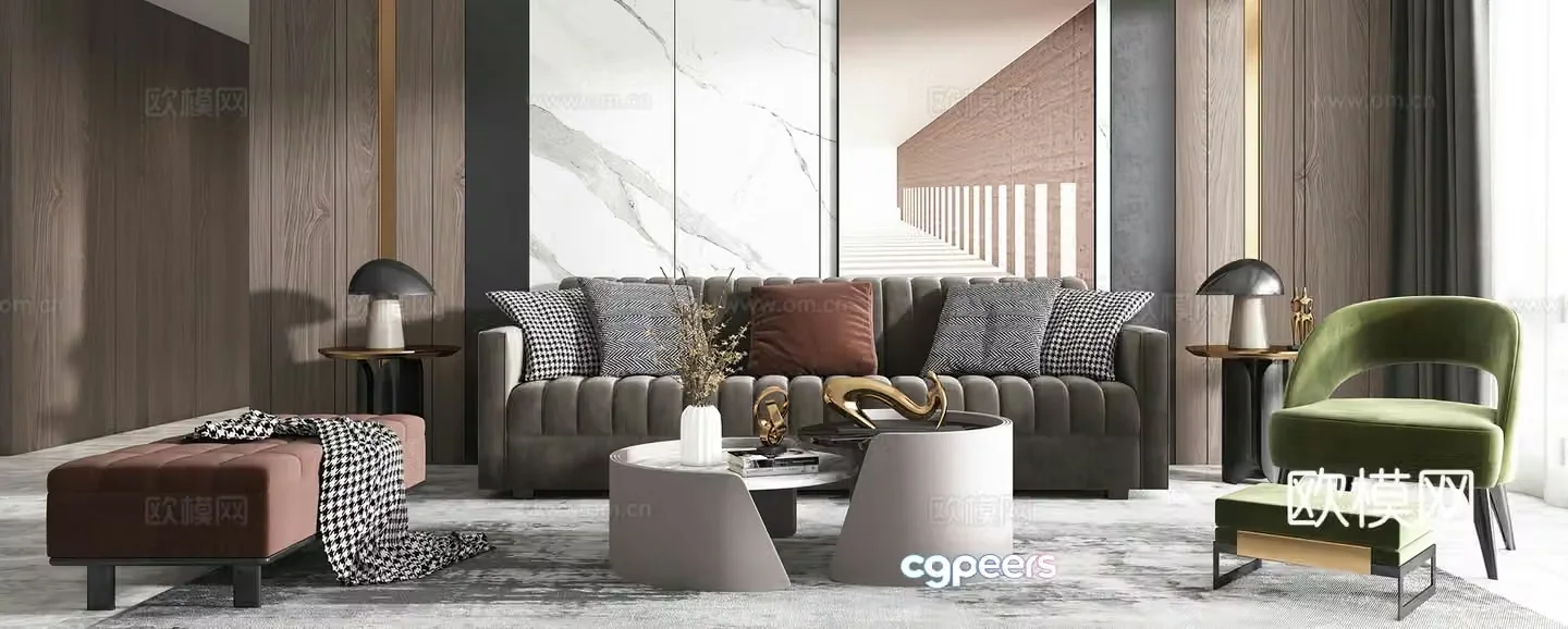Modern living room Italian living room Combination sofa Leisure chair Leisure sofa Table lamp Black and white gray 3D model