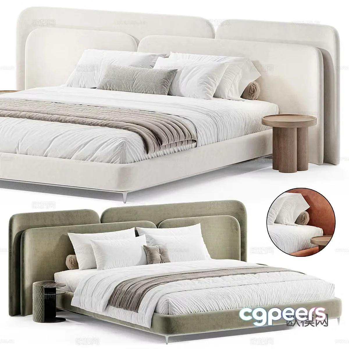 Modern Italian Khonimun Fabric Double Bed 3D Model