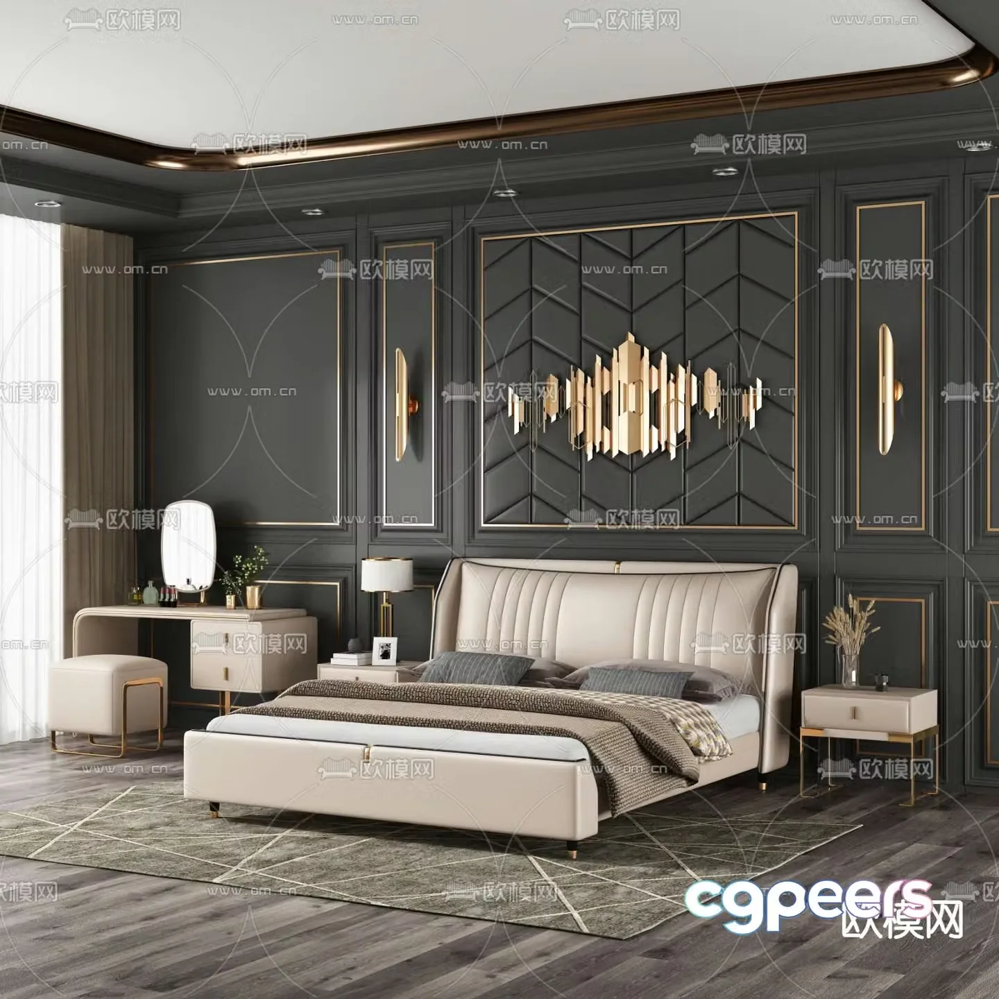 Modern double bed 3d model
