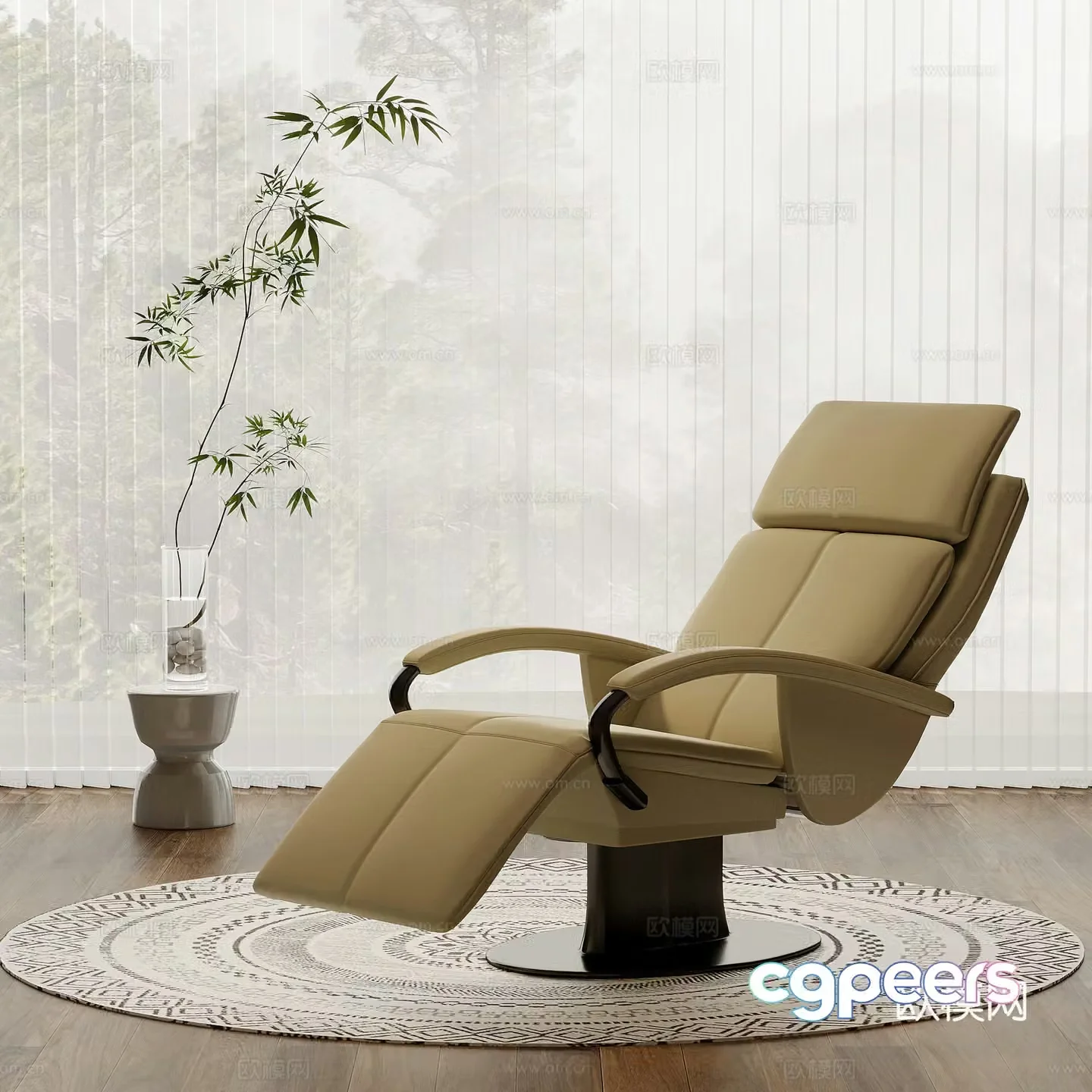 Recliner modern simple recliner leisure chair green plant 3d model