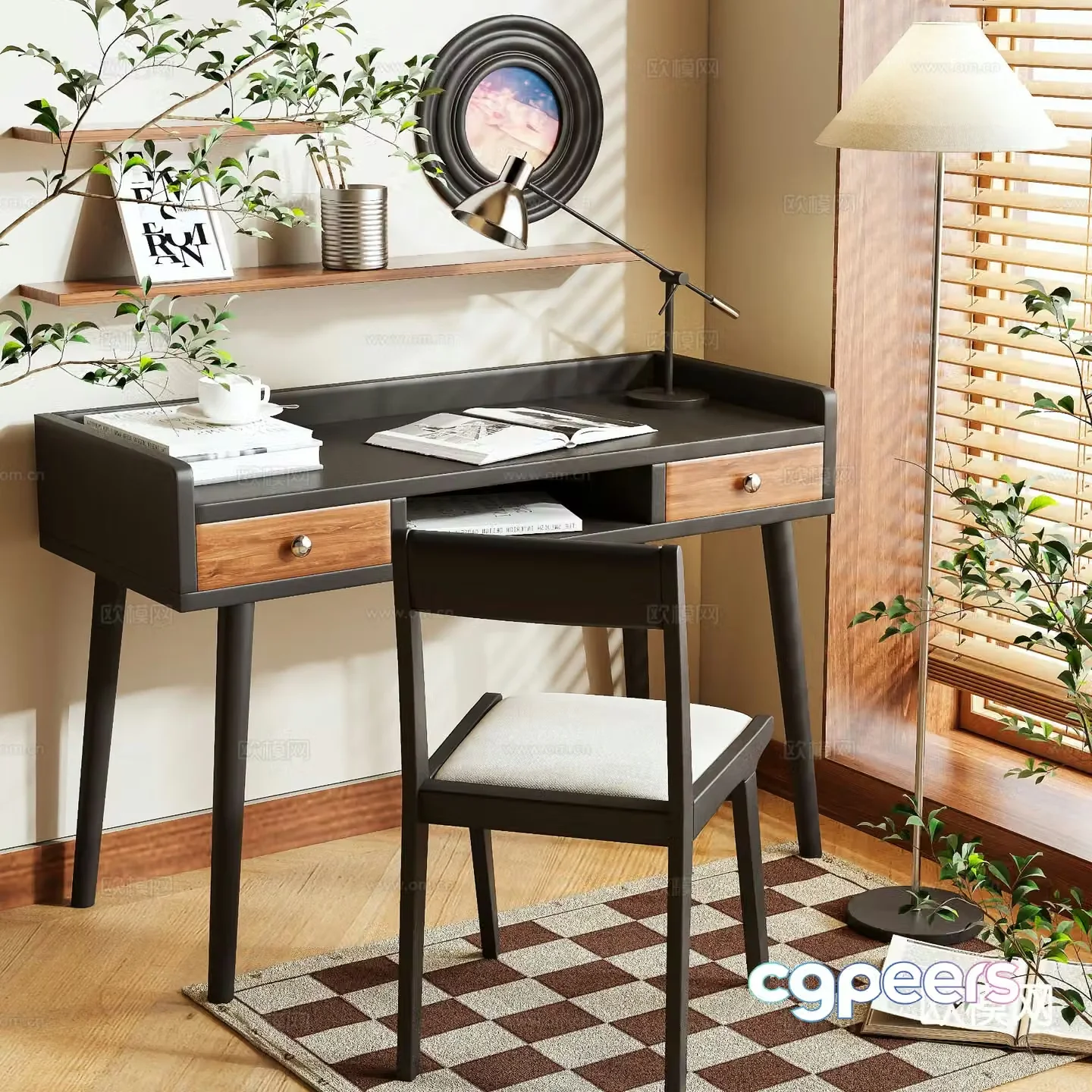 Log style desk writing desk 3d model