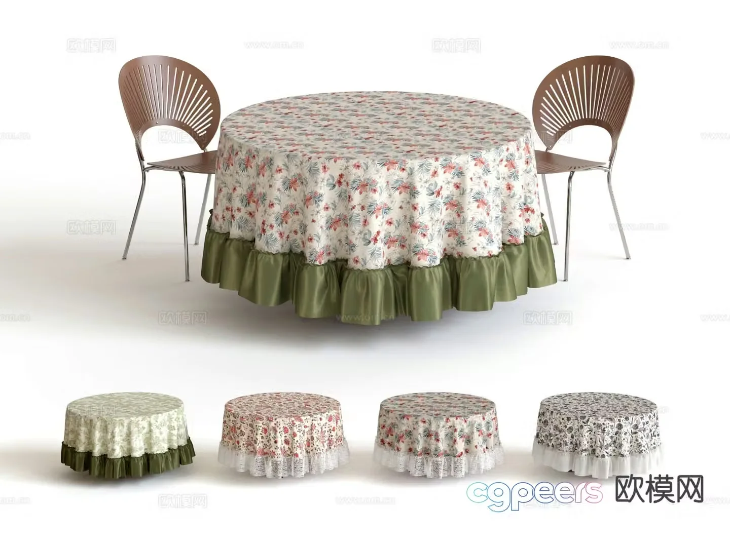 French dining table and chairs 3d model