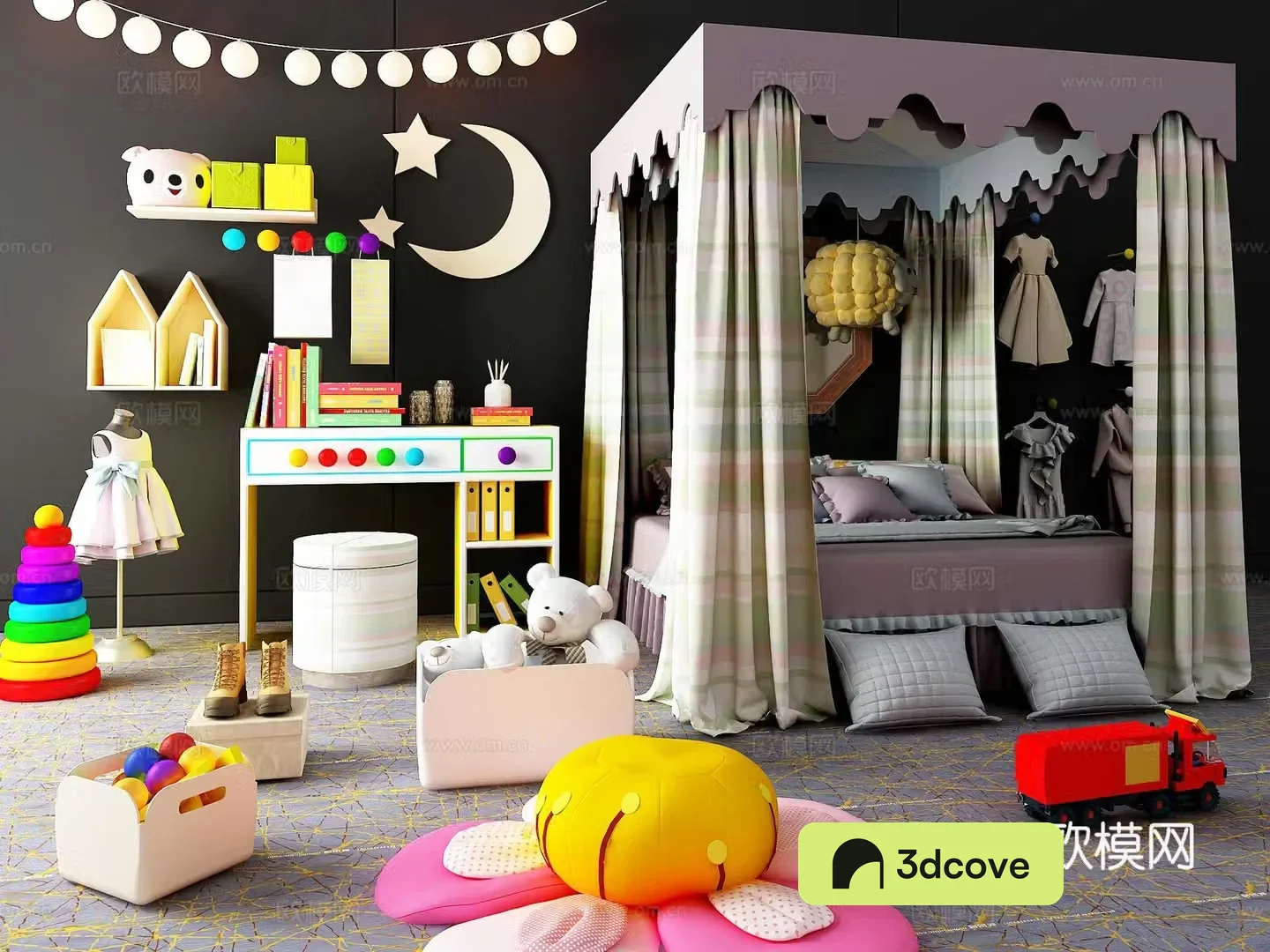 Simple European children’s room princess room cartoon curtain bed toy doll wall decoration children’s bed