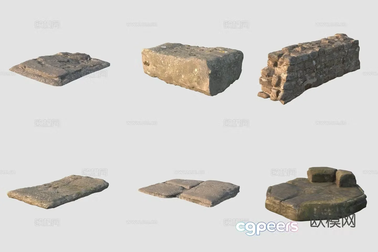 Ancient bluestone slab road fence large stone 3D model