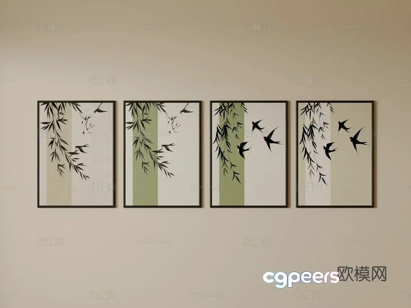New Chinese style hanging paintings bamboo hanging paintings 3D model
