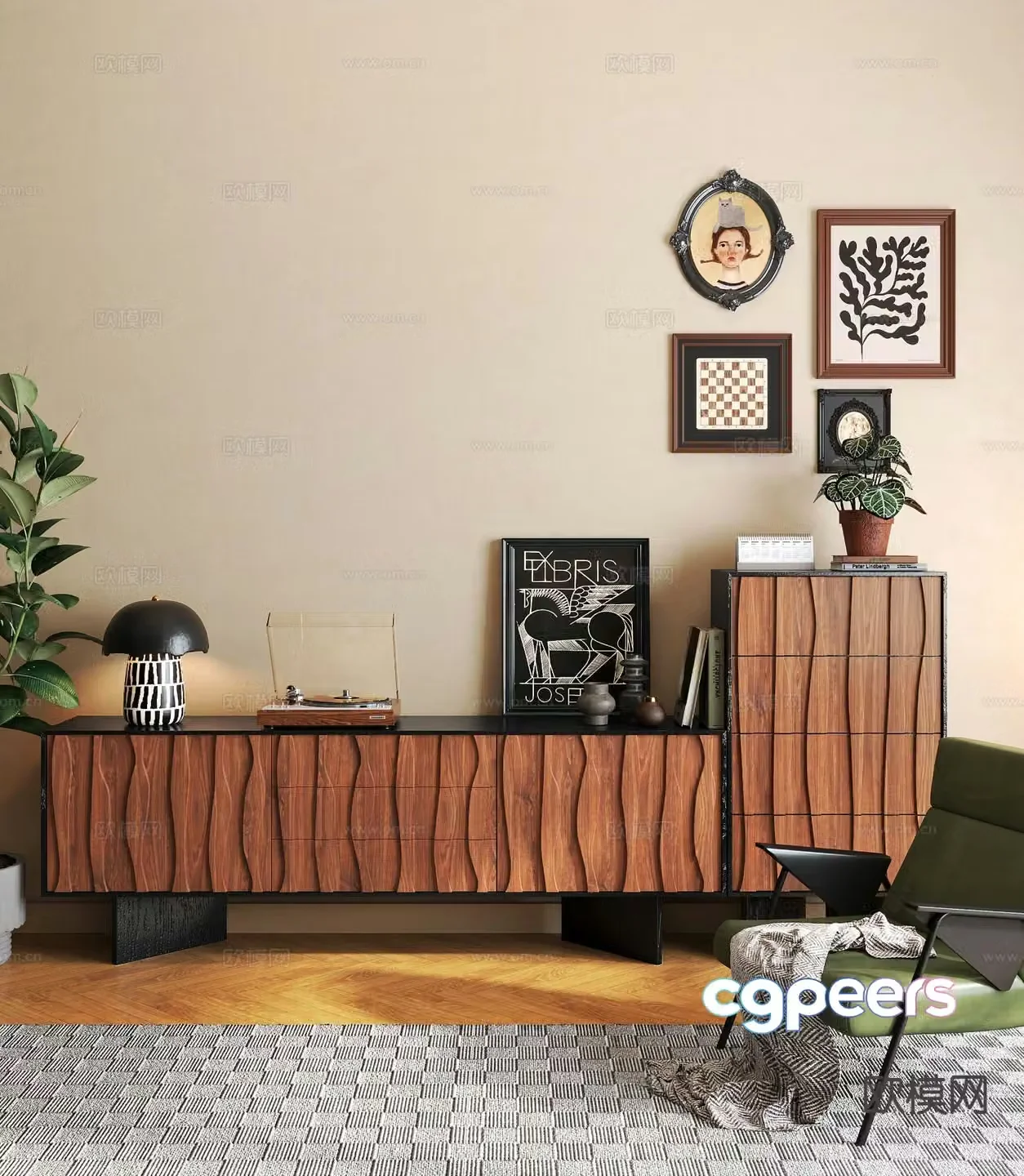 Medieval style chest of drawers TV cabinet 3D model
