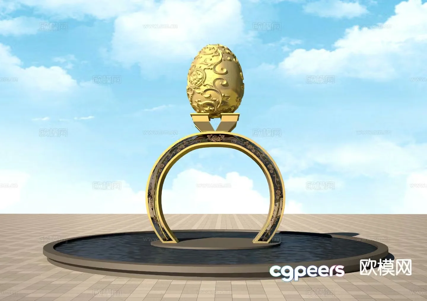 Pigeon egg sculpture ring sculpture 3d model