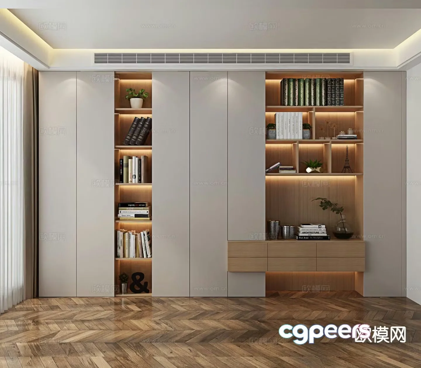 Modern integrated cabinet bookcase 3d model