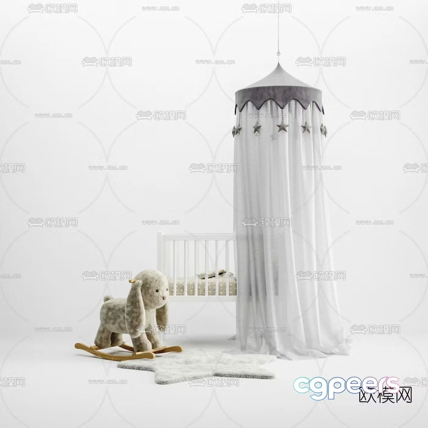 Nordic tassel mosquito net children’s bed 3d model